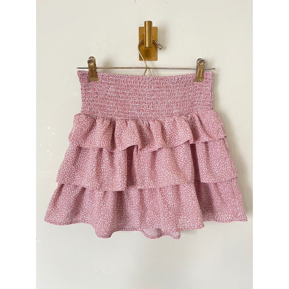 Le Lis  Pink Abstract Dot Tiered Ruffle Mini Skirt Smocked Boho feminine  Small